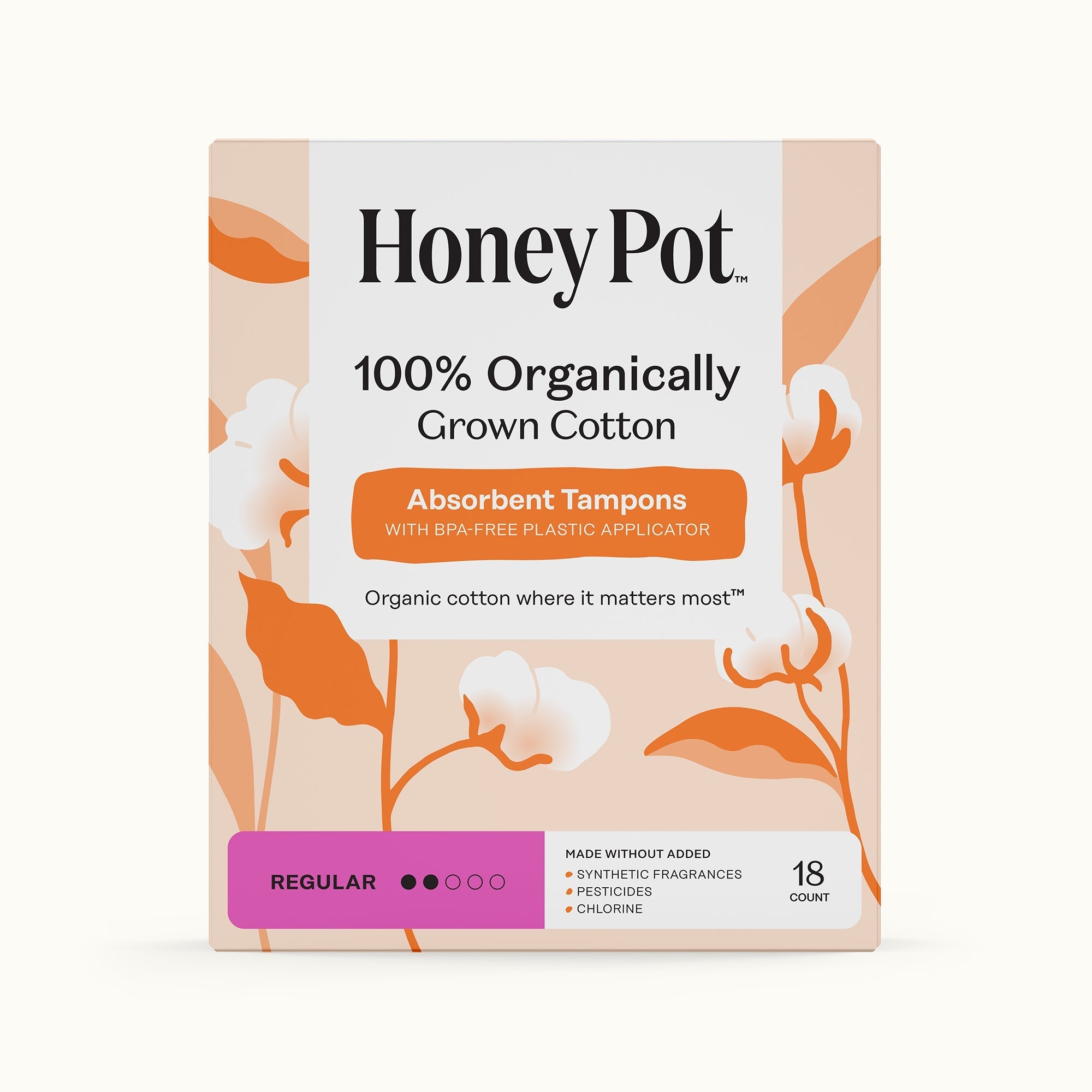 Regular 100% Organically Grown Cotton BPA Free Plastic Applicator Tampons
