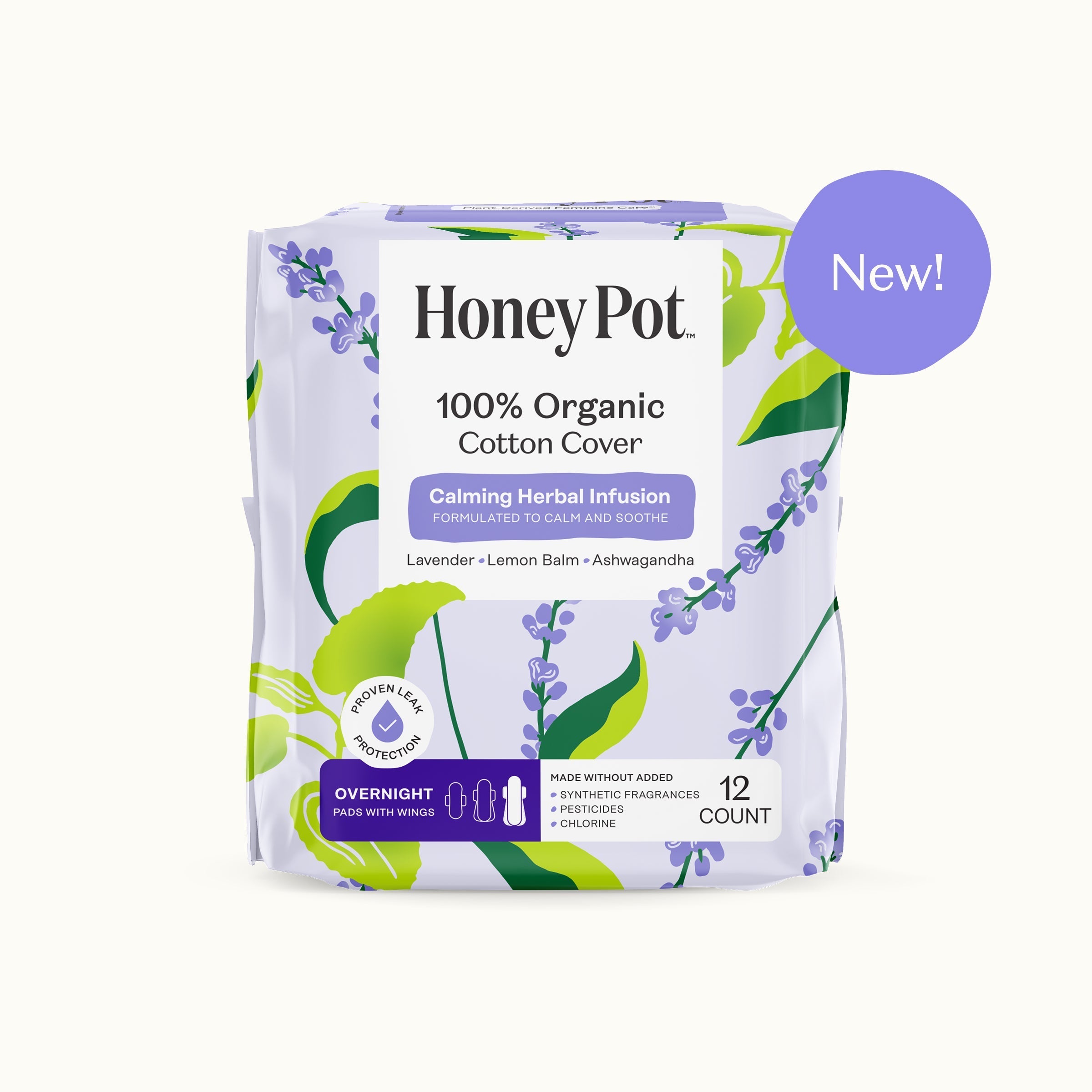 Organic Cotton Cover Calming Herbal Infusion Overnight Pads With Wings