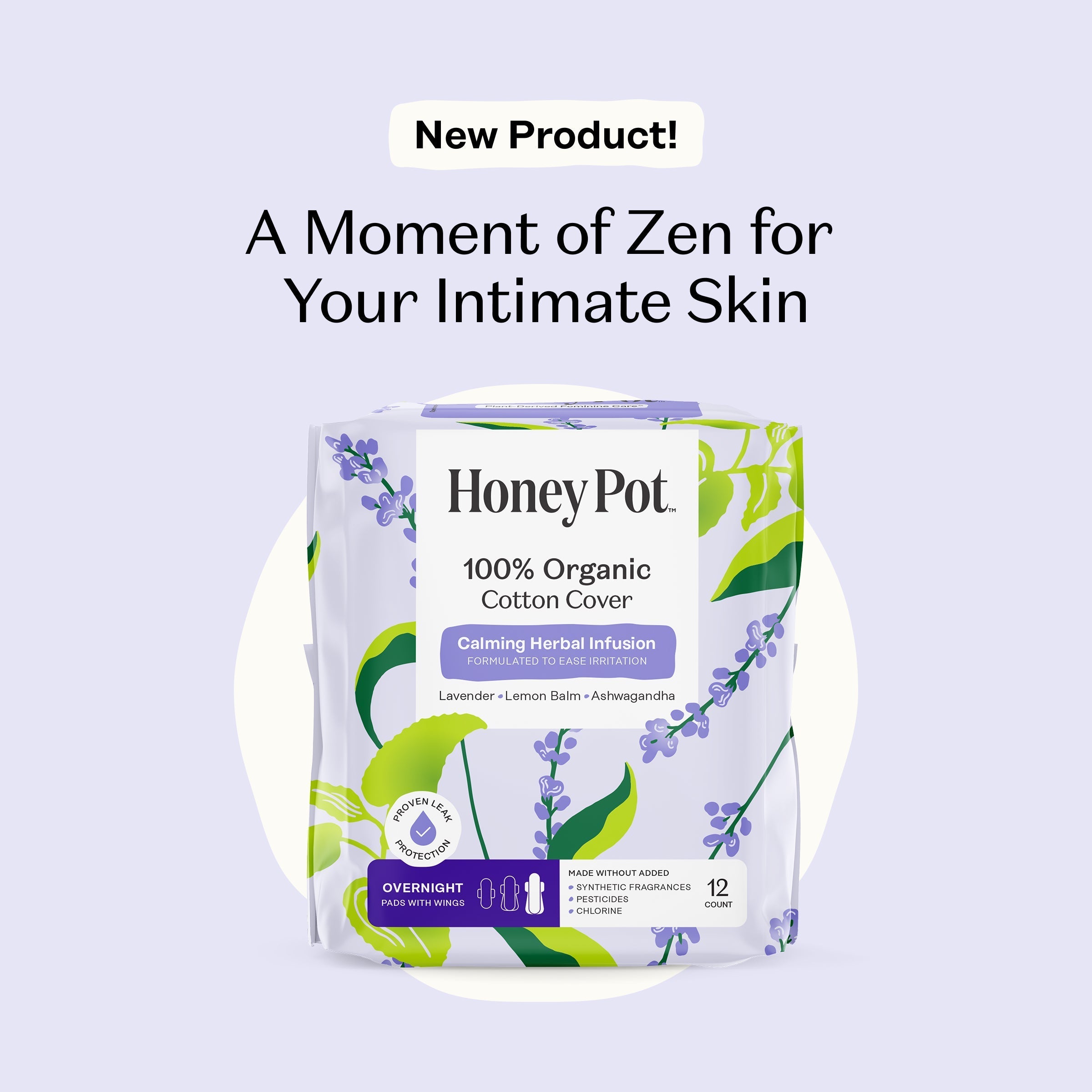 Organic Cotton Cover Calming Herbal Infusion Overnight Pads With Wings