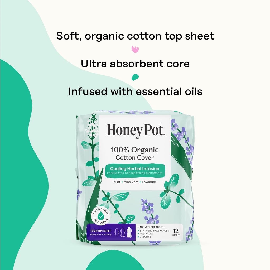 Organic Cotton Cover Cooling Herbal Infusion Overnight Pads
