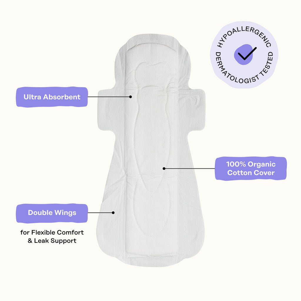 Organic Cotton Cover Calming Herbal Infusion Overnight Pads With Wings