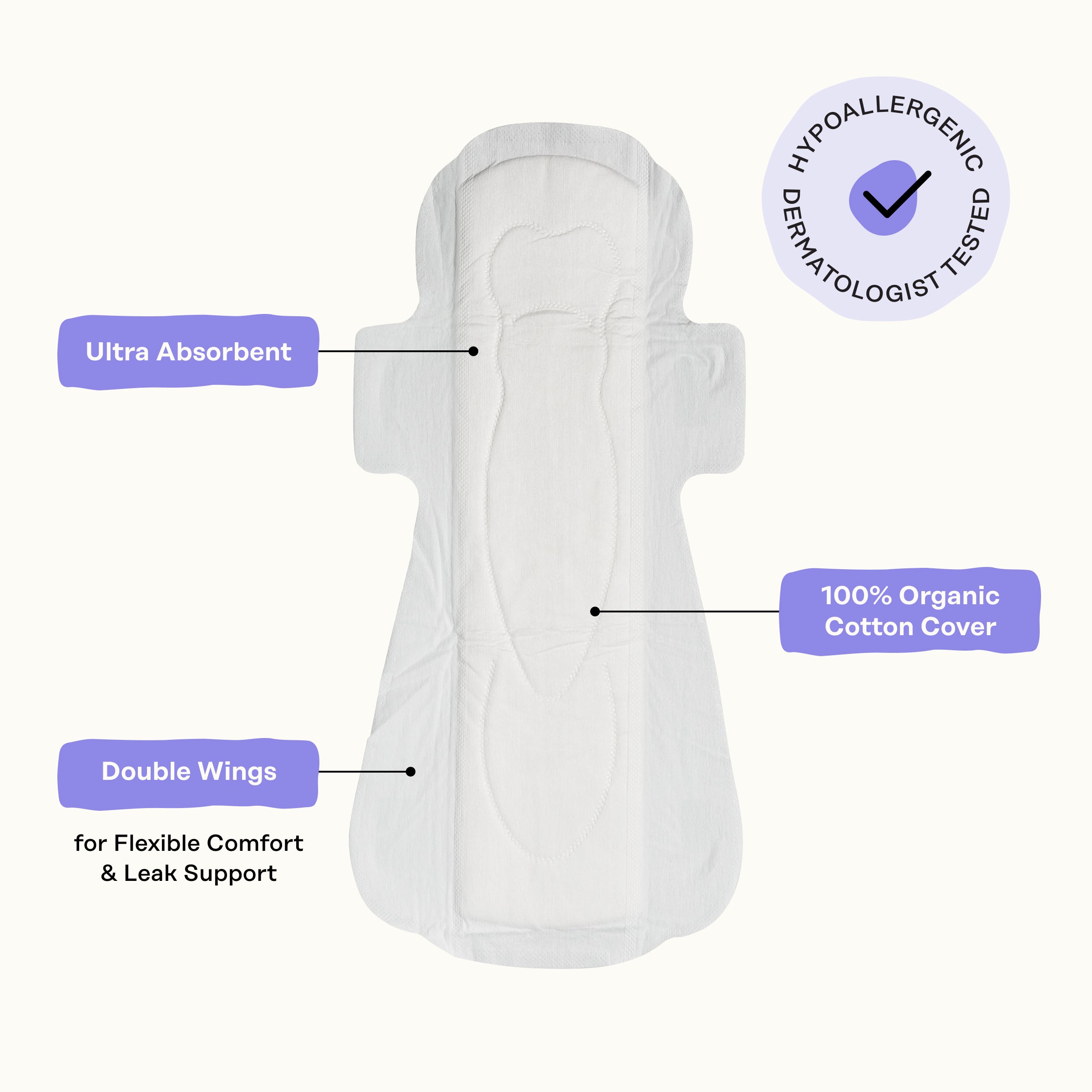 Organic Cotton Cover Calming Herbal Infusion Overnight Pads With Wings