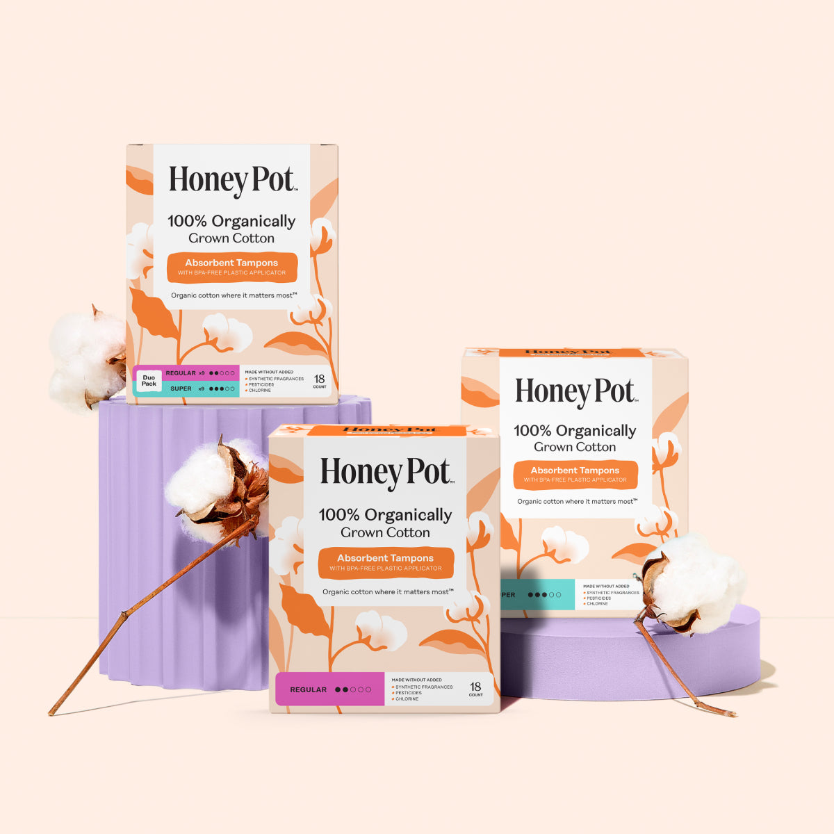 Super 100% Organically Grown Cotton BPA Free Plastic Applicator Tampons